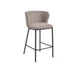 DE_Tabouret Ciselia en chenille marron clair et pieds en acier peint noir hauteur 65 cm