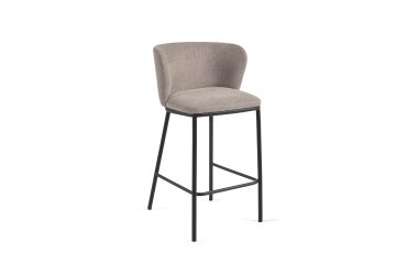 Ciselia stool in brown chenille with steel legs in black finish, 65 cm height