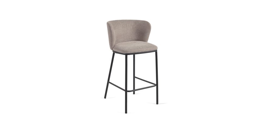 DE_Tabouret Ciselia en chenille marron clair et pieds en acier peint noir hauteur 65 cm