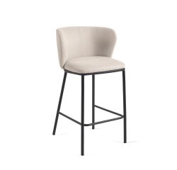 Tabouret Ciselia en chenille beige et pieds en acier peint noir hauteur 65 cm