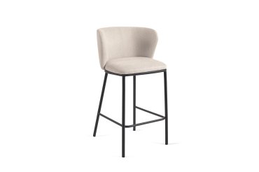 Tabouret Ciselia en chenille beige et pieds en acier peint noir hauteur 65 cm