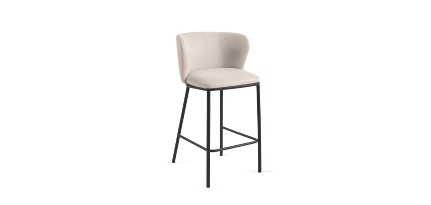 Tabouret Ciselia en chenille beige et pieds en acier peint noir hauteur 65 cm