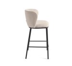Tabouret Ciselia en chenille beige et pieds en acier peint noir hauteur 65 cm