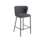 Tabouret Ciselia en chenille gris foncé et pieds en acier peint noir hauteur 65 cm