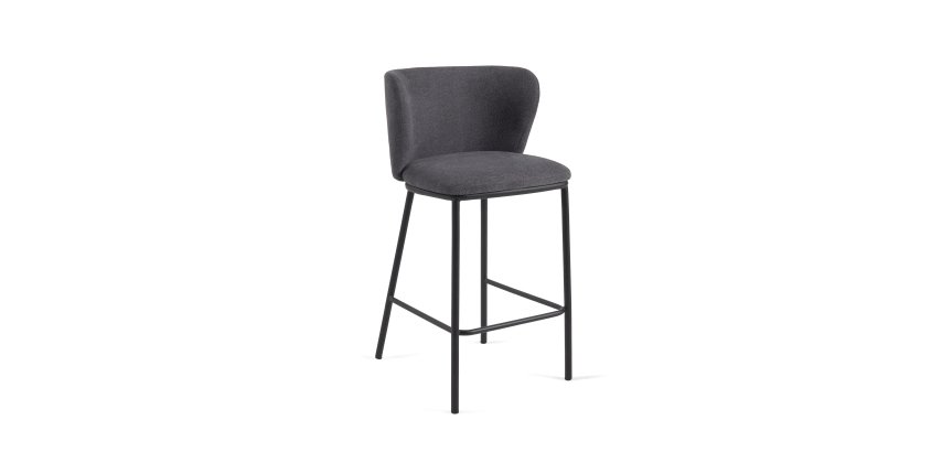 Ciselia stool in dark grey chenille with steel legs in black finish, 65 cm height