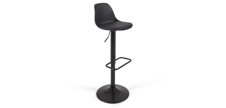 Tabouret Orlando - T en polyuréthane noir et acier noir mat 60-82 cm