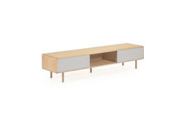 DE_Meuble TV Anielle 2 portes en bois massif et placage de frêne 180 x 41 cm