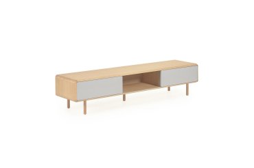 Meuble TV Anielle 2 portes en bois massif et placage de frêne 180 x 41 cm