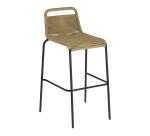 Tabouret Lambton en corde marron et acier finition noire hauteur 74 cm