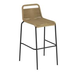 Lambton kruk in bruin touw en staal met zwarte afwerking hoogte 74 cm