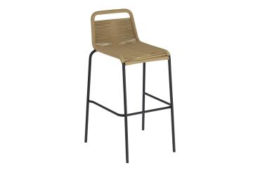 Tabouret Lambton - corde marron - pieds en acier noire H 74 cm