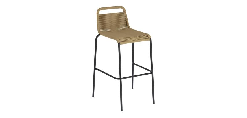 Tabouret Lambton - corde marron - pieds en acier noire H 74 cm