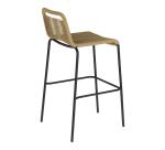Tabouret Lambton en corde marron et acier finition noire hauteur 74 cm