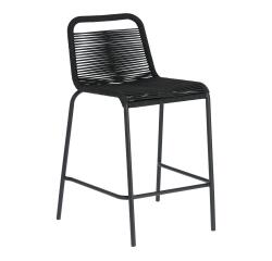 Taburete Lambton de cuerda y acero con acabado negro altura 62 cm