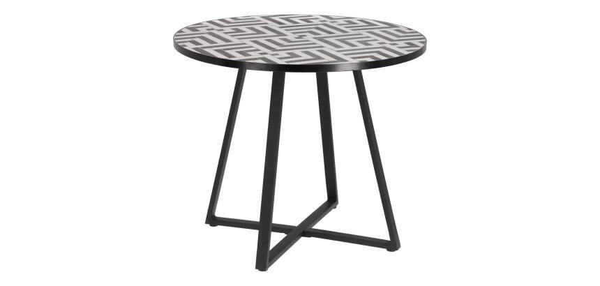Mesa redonda Tella cerámico blanco y negro patas acero acabado negro Ø 90 cm