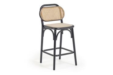 Tabouret Doriane bois massif d'orme finition laquée noir 65 cm siège avec revêtement