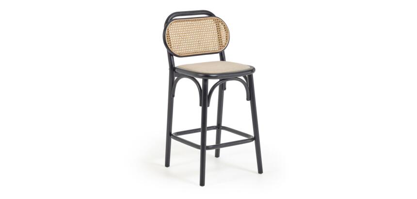 Tabouret Doriane bois massif d'orme finition laquée noir 65 cm siège avec revêtement