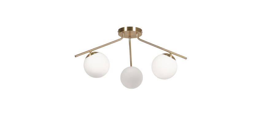 Mahala stalen plafondlamp met messing afwerking en drie matglazen bollen