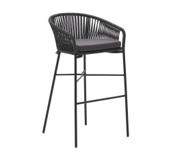 Taburete Yanet de cuerda negro y acero galvanizado altura 80 cm