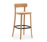 Tabouret Romane bois massif de hêtre naturel avec placage de frêne et rotin H.75 cm