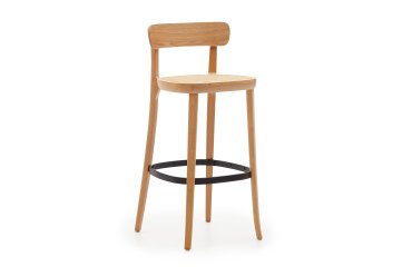 Tabouret Romane bois massif de hêtre naturel avec placage de frêne et rotin H.75 cm