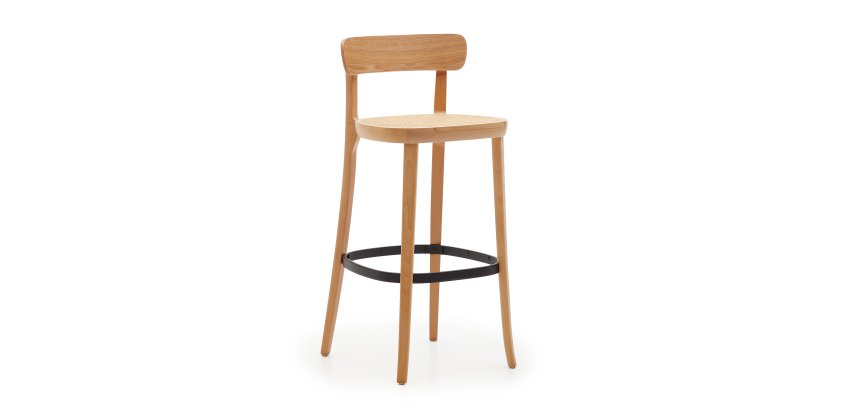 Tabouret Romane bois massif de hêtre naturel avec placage de frêne et rotin H.75 cm