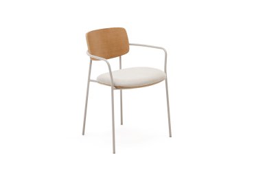 Chaise empilable Maureen en placage de chêne finition naturel et pieds beige