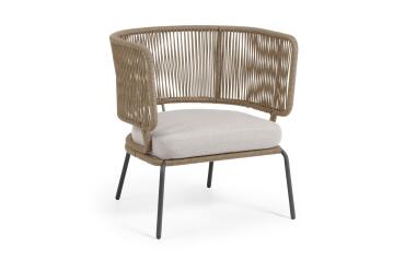 Nadin armchair in beige cord with galvanised steel legs
