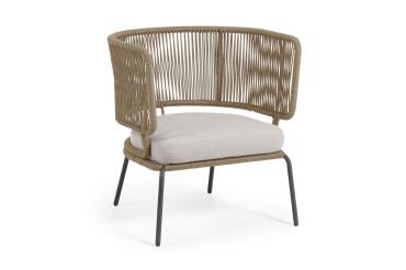 Fauteuil Nadin - corde - pieds acier galvanisé beige