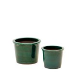 Ensemble Presili de 2 pots de fleurs en céramique, finition verte vernissé Ø 37 / 47 cm