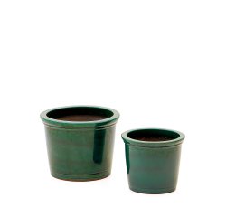 Set Presili de 2 maceteros de cerámica con acabado verde glaseado Ø 37 / 47 cm