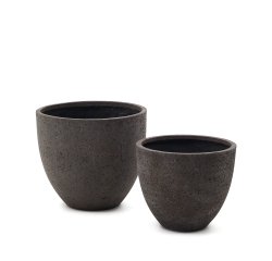 Set Serili de 2 maceteros de cemento y fibra de vidrio gris oscuro Ø 42 cm / Ø 50 cm