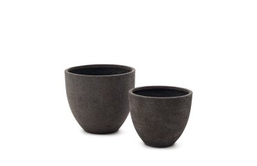 Ensemble Serili de 2 pots de fleurs en ciment et fibre de verre gris foncé Ø 42 cm / Ø 50 cm