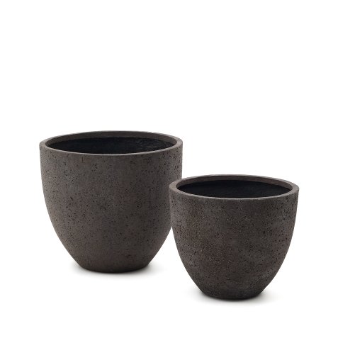 DE_Ensemble Serili de 2 pots de fleurs en ciment et fibre de verre gris foncé Ø 42 cm / Ø 50 cm