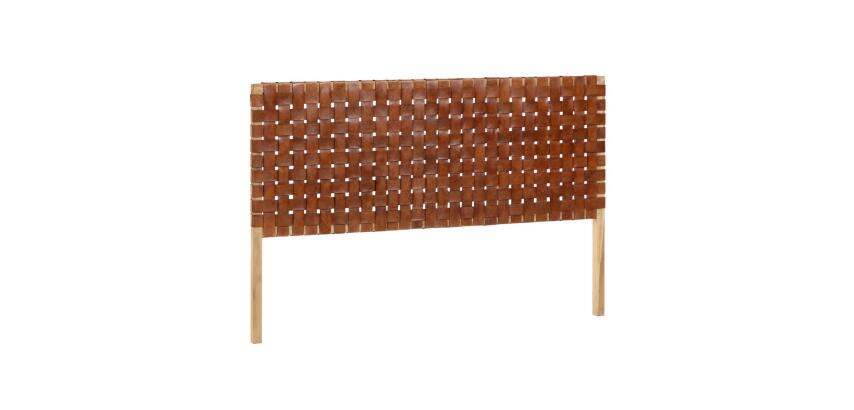 DE_Tête de lit Calixta en bois de teck et cuir pour lit de 150 cm