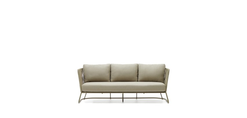 Saconca 3-seater outdoor sofa made of cord and green galvanised steel, 189 cm