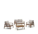 Ensemble d'extérieur Frares de canapé 2 places, 2 fauteuils et table basse en bois d'acacia massif