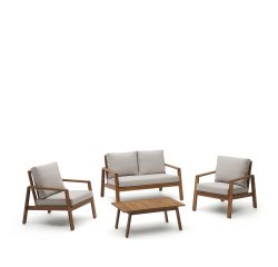 Set Frares van 2-zitsbank, 2 fauteuils en salontafel in massief acaciahout