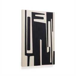 Salmi abstract painting in beige and black linen 100 x 70 cm