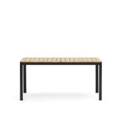 Mesa 100% exterior Bona madera maciza de teca y aluminio con acabado negro 160 x 90 cm