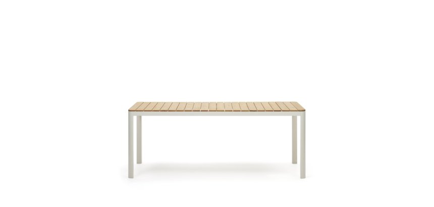 Mesa 100% exterior Bona madera maciza de teca y aluminio con acabado blanco 200 x 100 cm