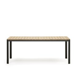 Mesa 100% exterior Bona madera maciza de teca y aluminio con acabado negro 200 x 100 cm