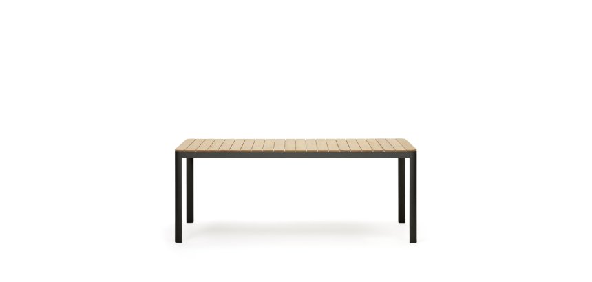 Table 100 % d'extérieur Bona bois de teck massif et aluminium finition noire 200 x 100 cm