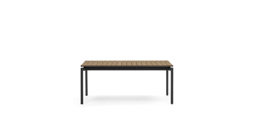 Table d'extérieur extensible Canyelles - bois - pieds métal noir mat 180(240) x 100 cm