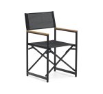 Silla plegable 100% exterior Llado aluminio negro y reposabrazos madera maciza teca