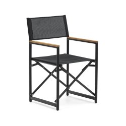 Chaise d'extérieur pliante Llado - aluminium noir et accoudoirs en bois de teck massif