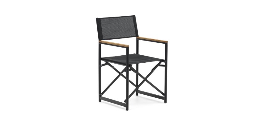 Silla plegable 100% exterior Llado aluminio negro y reposabrazos madera maciza teca