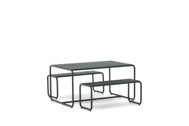 Sotil Children's Set of 2 Benches and Galvanized Steel Table with Green Finish 95 x 62 cm