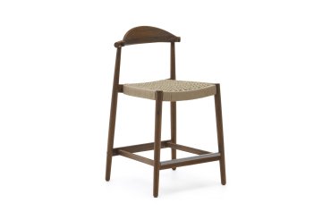 Tabouret Nina en acacia, finition noyer et corde beige hauteur 62 cm