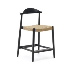 Nina stool made of solid acacia wood with black finish and beige rope height 62 cm